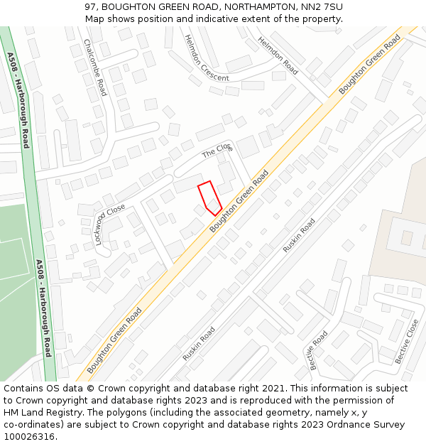 97, BOUGHTON GREEN ROAD, NORTHAMPTON, NN2 7SU: Location map and indicative extent of plot