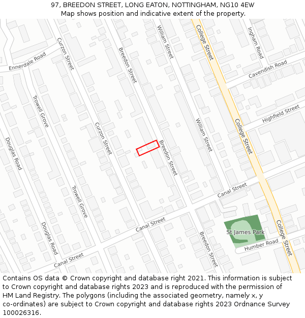 97, BREEDON STREET, LONG EATON, NOTTINGHAM, NG10 4EW: Location map and indicative extent of plot