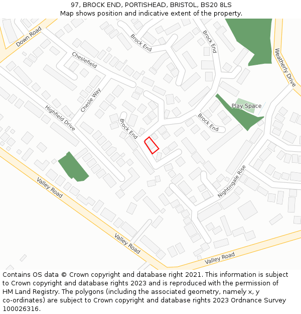 97, BROCK END, PORTISHEAD, BRISTOL, BS20 8LS: Location map and indicative extent of plot