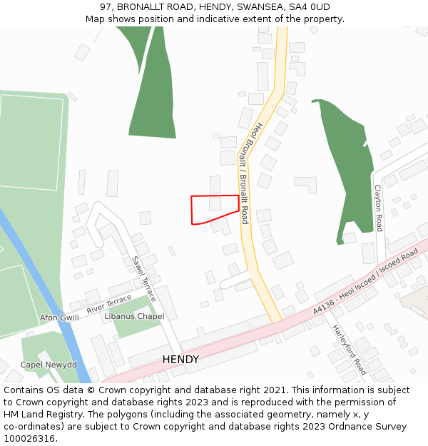 97, BRONALLT ROAD, HENDY, SWANSEA, SA4 0UD: Location map and indicative extent of plot