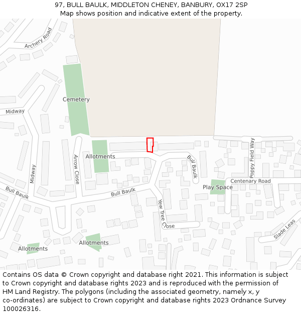 97, BULL BAULK, MIDDLETON CHENEY, BANBURY, OX17 2SP: Location map and indicative extent of plot