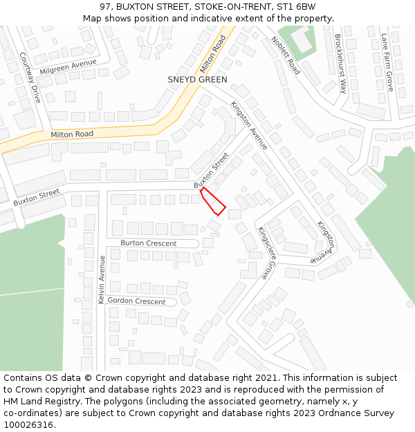 97, BUXTON STREET, STOKE-ON-TRENT, ST1 6BW: Location map and indicative extent of plot