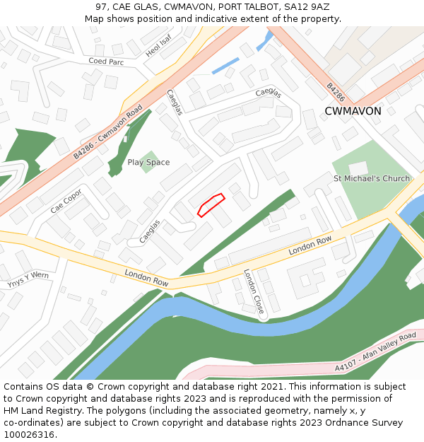 97, CAE GLAS, CWMAVON, PORT TALBOT, SA12 9AZ: Location map and indicative extent of plot