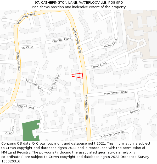 97, CATHERINGTON LANE, WATERLOOVILLE, PO8 9PD: Location map and indicative extent of plot