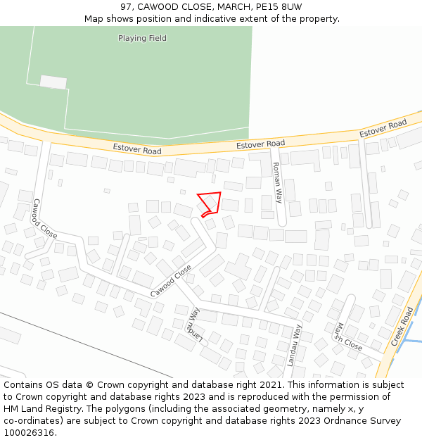 97, CAWOOD CLOSE, MARCH, PE15 8UW: Location map and indicative extent of plot