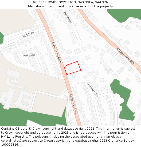 97, CECIL ROAD, GOWERTON, SWANSEA, SA4 3DN: Location map and indicative extent of plot