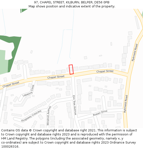 97, CHAPEL STREET, KILBURN, BELPER, DE56 0PB: Location map and indicative extent of plot