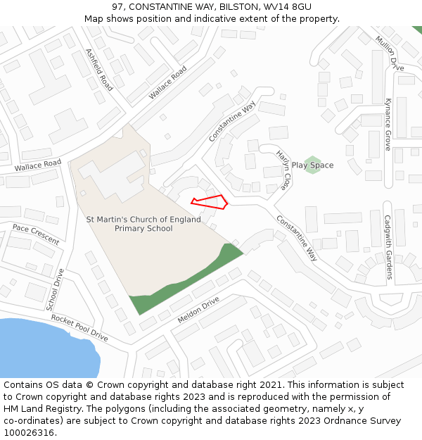 97, CONSTANTINE WAY, BILSTON, WV14 8GU: Location map and indicative extent of plot