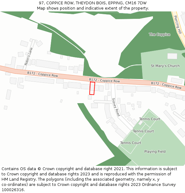 97, COPPICE ROW, THEYDON BOIS, EPPING, CM16 7DW: Location map and indicative extent of plot