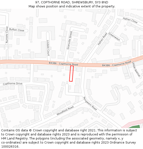 97, COPTHORNE ROAD, SHREWSBURY, SY3 8ND: Location map and indicative extent of plot