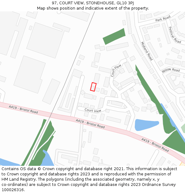 97, COURT VIEW, STONEHOUSE, GL10 3PJ: Location map and indicative extent of plot