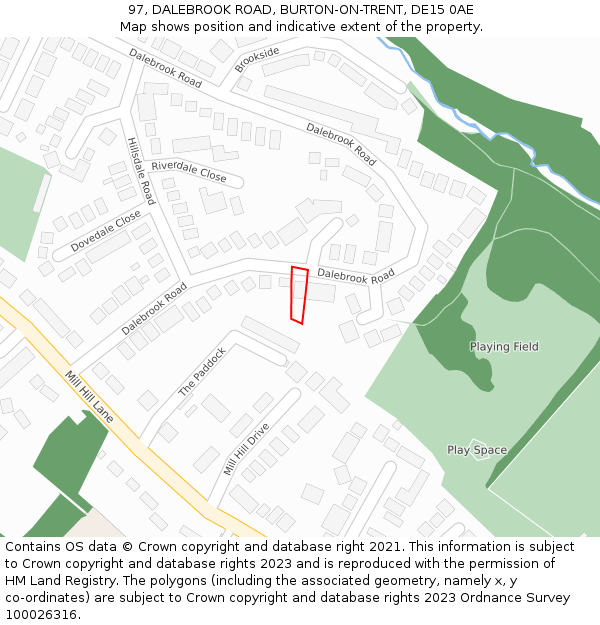 97, DALEBROOK ROAD, BURTON-ON-TRENT, DE15 0AE: Location map and indicative extent of plot