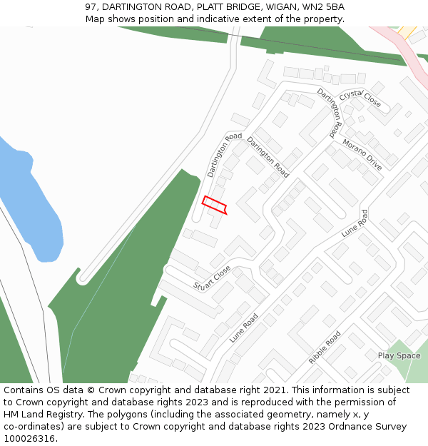 97, DARTINGTON ROAD, PLATT BRIDGE, WIGAN, WN2 5BA: Location map and indicative extent of plot