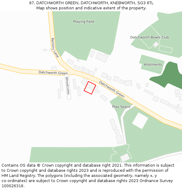 97, DATCHWORTH GREEN, DATCHWORTH, KNEBWORTH, SG3 6TL: Location map and indicative extent of plot