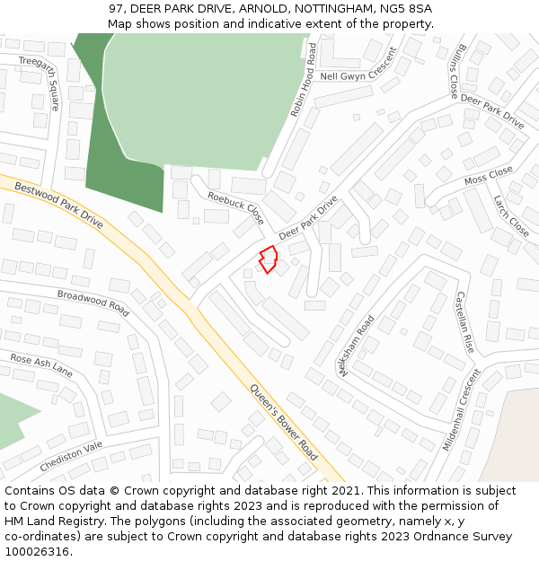 97, DEER PARK DRIVE, ARNOLD, NOTTINGHAM, NG5 8SA: Location map and indicative extent of plot