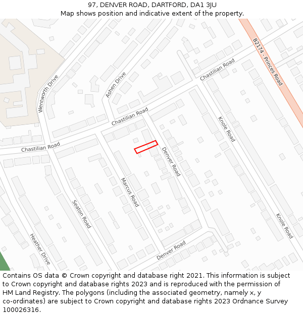 97, DENVER ROAD, DARTFORD, DA1 3JU: Location map and indicative extent of plot