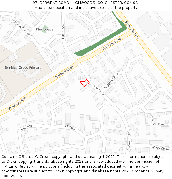 97, DERWENT ROAD, HIGHWOODS, COLCHESTER, CO4 9RL: Location map and indicative extent of plot