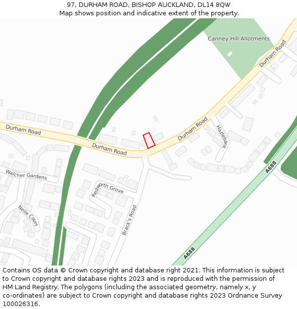 97, DURHAM ROAD, BISHOP AUCKLAND, DL14 8QW: Location map and indicative extent of plot