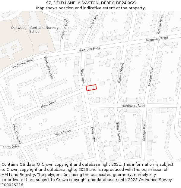 97, FIELD LANE, ALVASTON, DERBY, DE24 0GS: Location map and indicative extent of plot