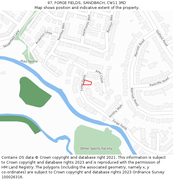 97, FORGE FIELDS, SANDBACH, CW11 3RD: Location map and indicative extent of plot