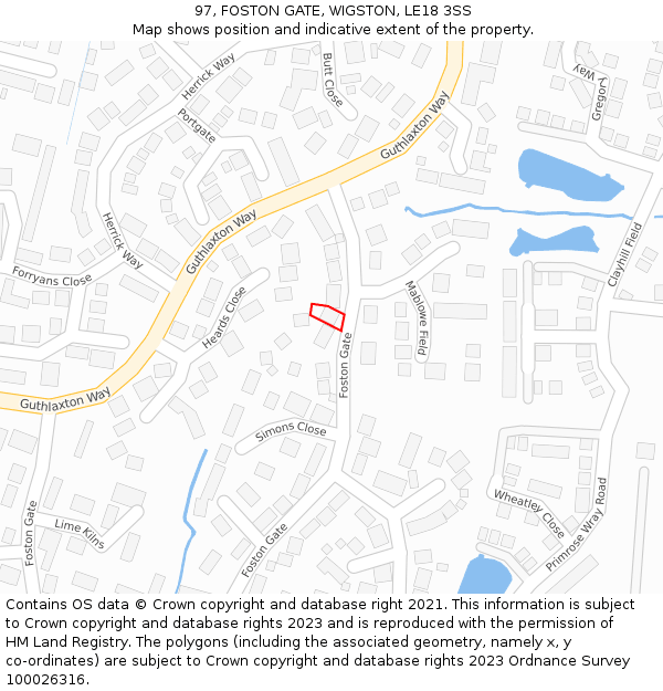 97, FOSTON GATE, WIGSTON, LE18 3SS: Location map and indicative extent of plot