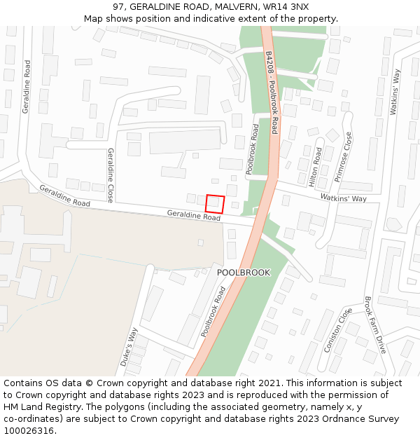 97, GERALDINE ROAD, MALVERN, WR14 3NX: Location map and indicative extent of plot