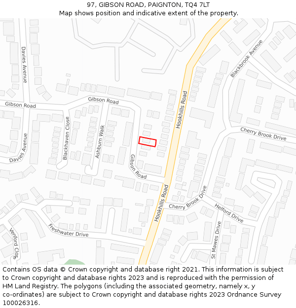 97, GIBSON ROAD, PAIGNTON, TQ4 7LT: Location map and indicative extent of plot