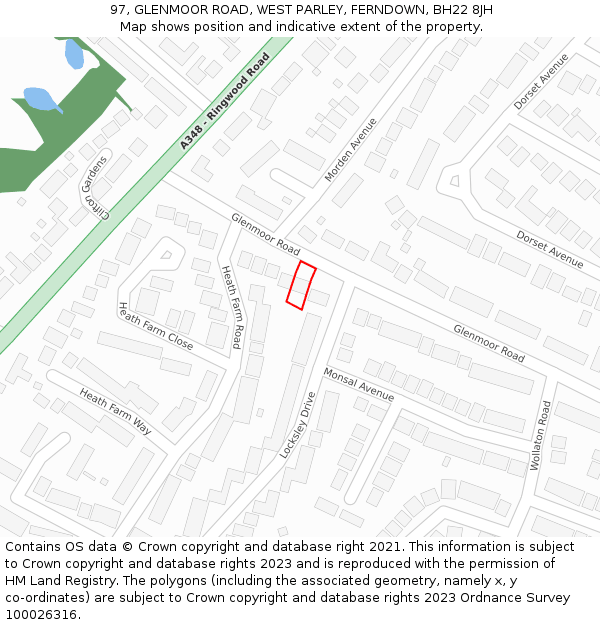 97, GLENMOOR ROAD, WEST PARLEY, FERNDOWN, BH22 8JH: Location map and indicative extent of plot