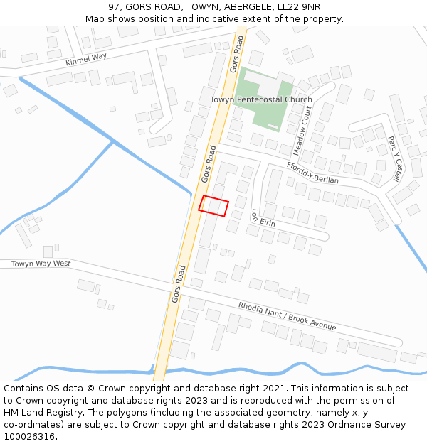 97, GORS ROAD, TOWYN, ABERGELE, LL22 9NR: Location map and indicative extent of plot