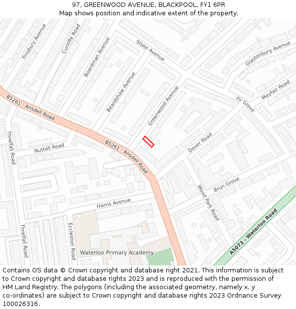 97, GREENWOOD AVENUE, BLACKPOOL, FY1 6PR: Location map and indicative extent of plot