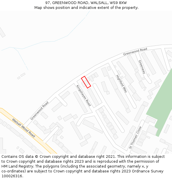 97, GREENWOOD ROAD, WALSALL, WS9 8XW: Location map and indicative extent of plot