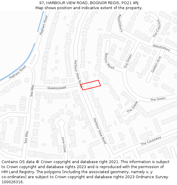 97, HARBOUR VIEW ROAD, BOGNOR REGIS, PO21 4RJ: Location map and indicative extent of plot