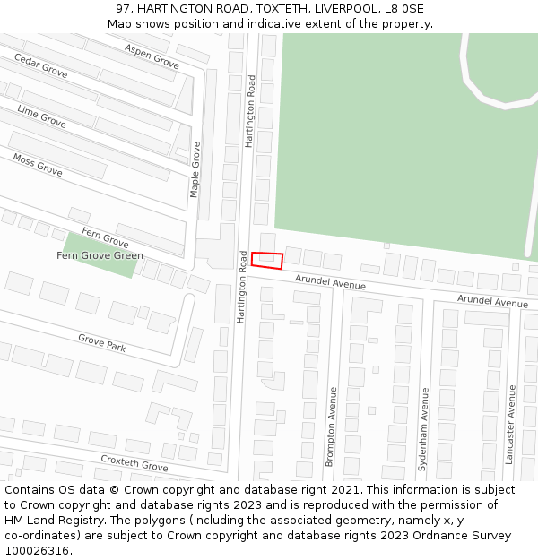 97, HARTINGTON ROAD, TOXTETH, LIVERPOOL, L8 0SE: Location map and indicative extent of plot