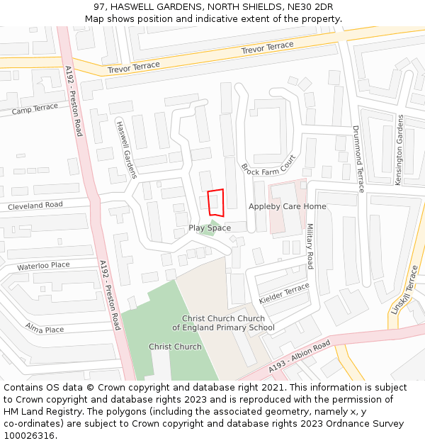 97, HASWELL GARDENS, NORTH SHIELDS, NE30 2DR: Location map and indicative extent of plot