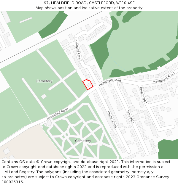 97, HEALDFIELD ROAD, CASTLEFORD, WF10 4SF: Location map and indicative extent of plot