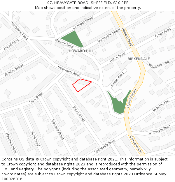 97, HEAVYGATE ROAD, SHEFFIELD, S10 1PE: Location map and indicative extent of plot