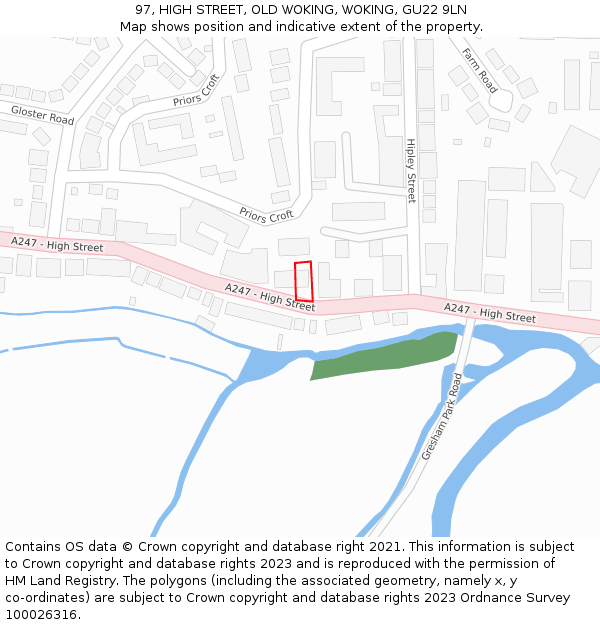 97, HIGH STREET, OLD WOKING, WOKING, GU22 9LN: Location map and indicative extent of plot