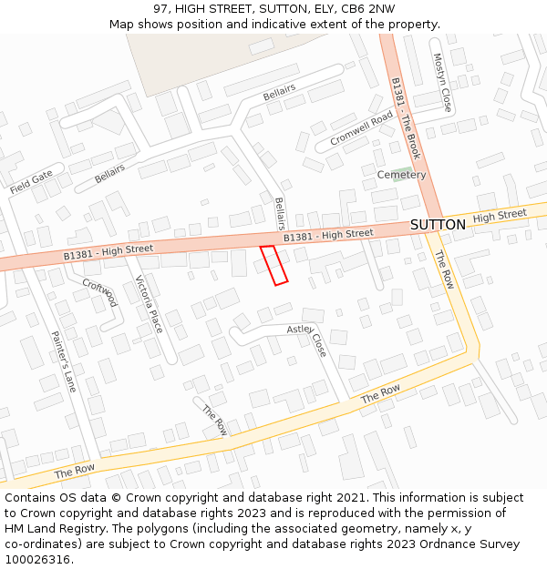 97, HIGH STREET, SUTTON, ELY, CB6 2NW: Location map and indicative extent of plot