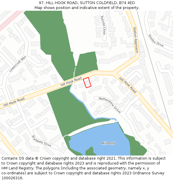 97, HILL HOOK ROAD, SUTTON COLDFIELD, B74 4ED: Location map and indicative extent of plot