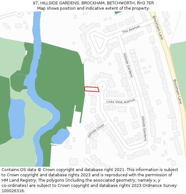 97, HILLSIDE GARDENS, BROCKHAM, BETCHWORTH, RH3 7ER: Location map and indicative extent of plot