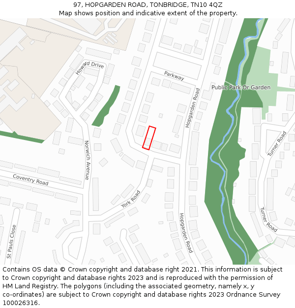 97, HOPGARDEN ROAD, TONBRIDGE, TN10 4QZ: Location map and indicative extent of plot