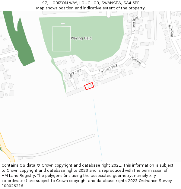 97, HORIZON WAY, LOUGHOR, SWANSEA, SA4 6PF: Location map and indicative extent of plot