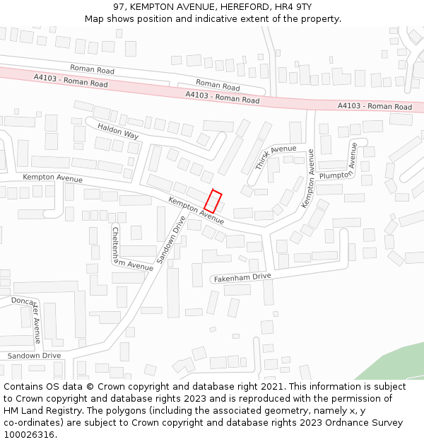 97, KEMPTON AVENUE, HEREFORD, HR4 9TY: Location map and indicative extent of plot