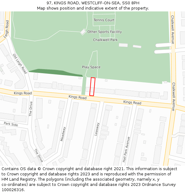 97, KINGS ROAD, WESTCLIFF-ON-SEA, SS0 8PH: Location map and indicative extent of plot