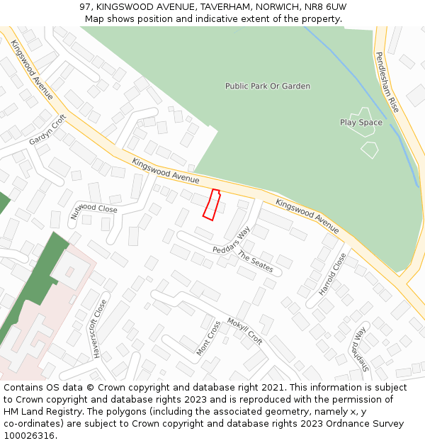 97, KINGSWOOD AVENUE, TAVERHAM, NORWICH, NR8 6UW: Location map and indicative extent of plot