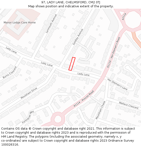 97, LADY LANE, CHELMSFORD, CM2 0TJ: Location map and indicative extent of plot