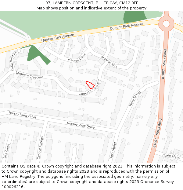 97, LAMPERN CRESCENT, BILLERICAY, CM12 0FE: Location map and indicative extent of plot