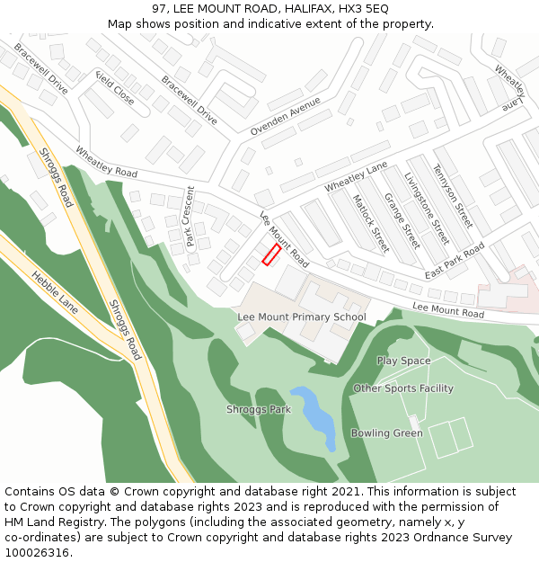 97, LEE MOUNT ROAD, HALIFAX, HX3 5EQ: Location map and indicative extent of plot