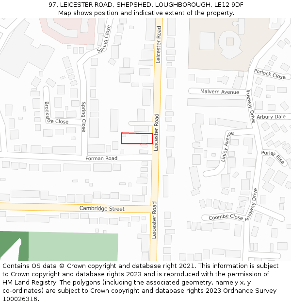 97, LEICESTER ROAD, SHEPSHED, LOUGHBOROUGH, LE12 9DF: Location map and indicative extent of plot