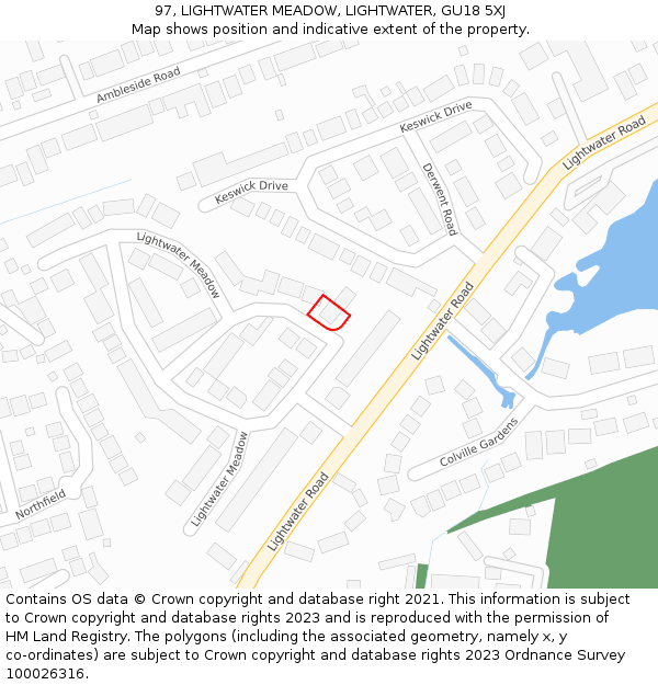 97, LIGHTWATER MEADOW, LIGHTWATER, GU18 5XJ: Location map and indicative extent of plot